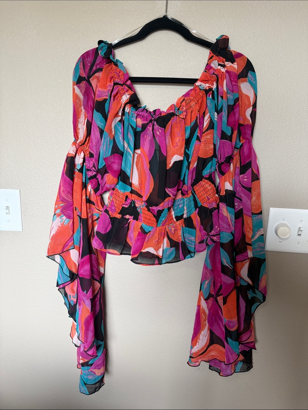 Live 4 Truth Bold Floral Off-Shoulder Top in Pink, Orange & Teal